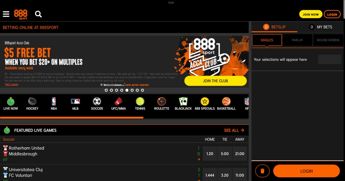 screenshot of 888sports book lobby on desktop