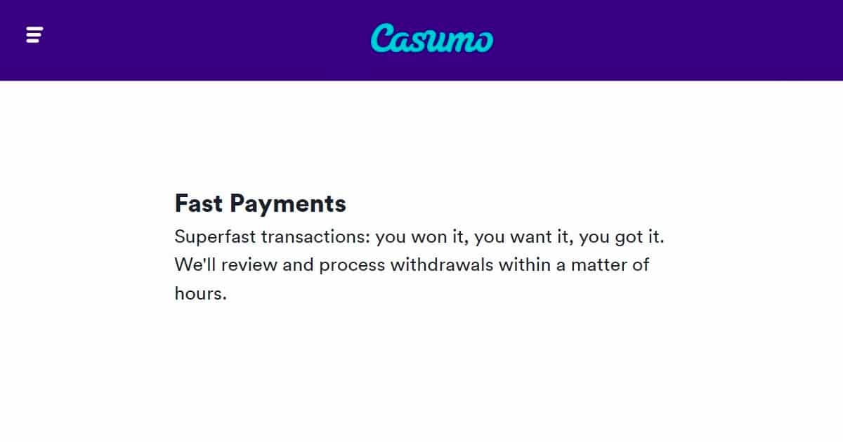 casumo casino confirms it offers fast withdrawals