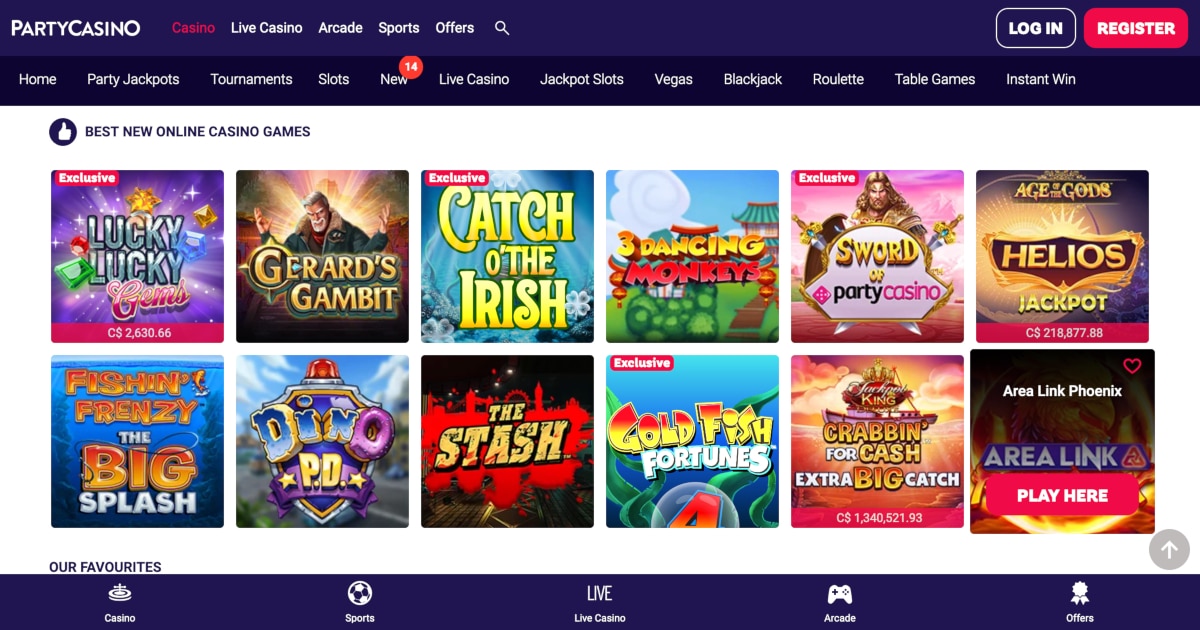 screenshot of the casino games offered by Partycasino Canada