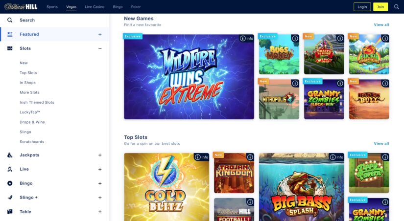 William Hill games offered at their site