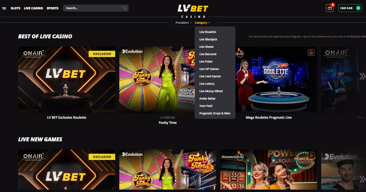 Live casino section at Lbvet